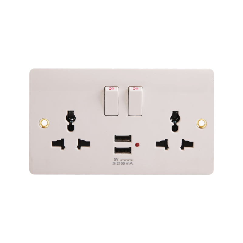 2-fach Universal-Schaltsteckdose aus Bakelit mit 2 USB-Anschlüssen (5 V, 2100 mA) HK6216V-UN-UB